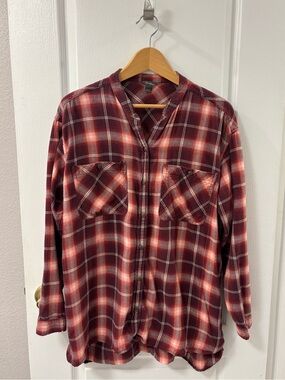 Eddie Bauer Relaxed Fit Plaid Flannel Button-Down Burgundy Red Shirt L